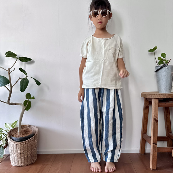 『リネンデニムストライプ』キッズのワイドパンツ 5枚目の画像