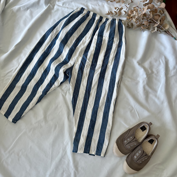『リネンデニムストライプ』キッズのワイドパンツ 6枚目の画像