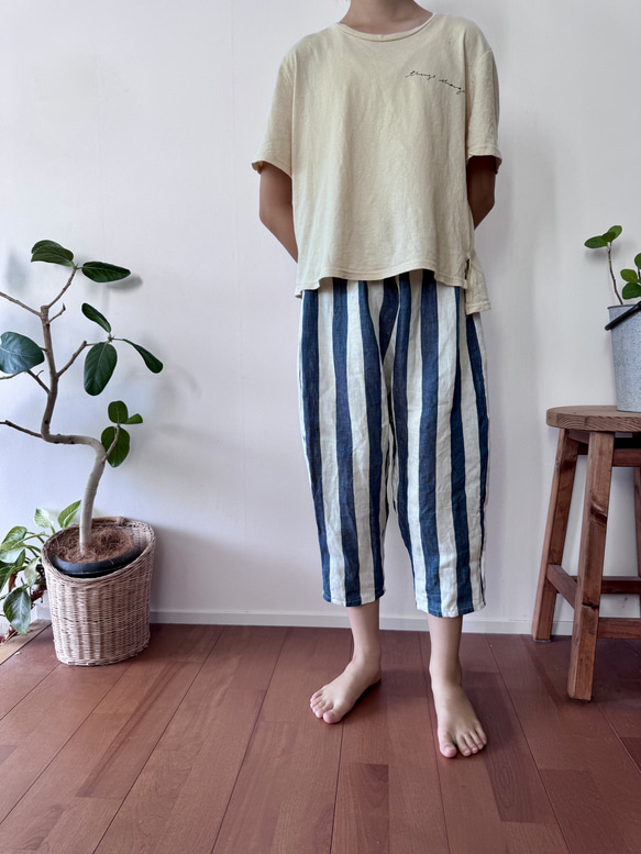『リネンデニムストライプ』キッズのワイドパンツ 8枚目の画像