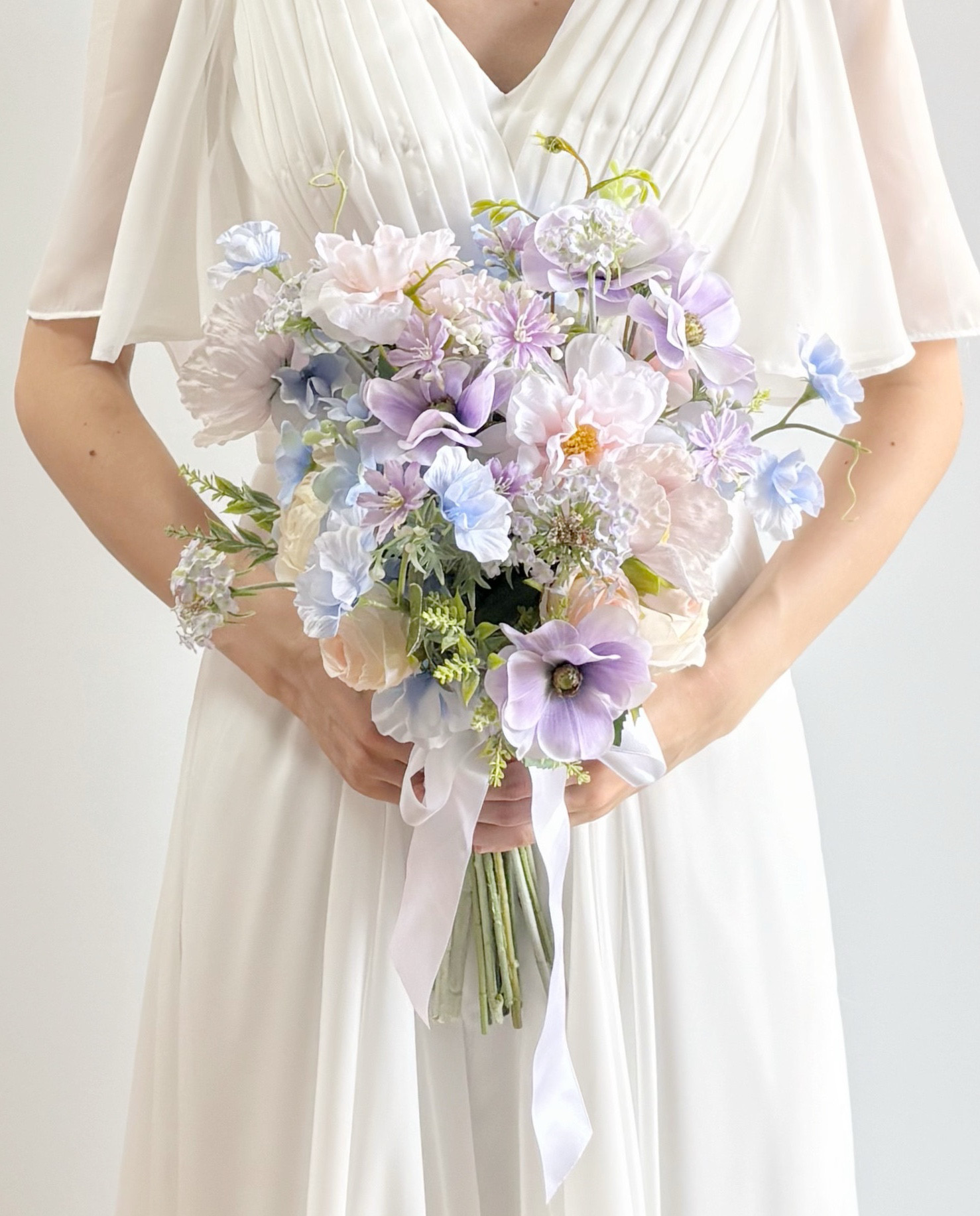 【再販】*受注制作*前撮りに人気|透明感あふれるラベンダーブルーのパステルウエディングブーケ｜アーティフィシャルフラワー