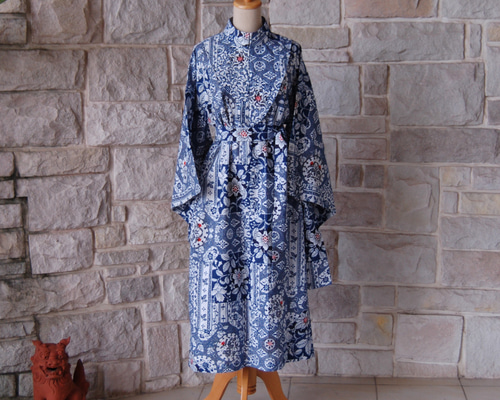 新品シルク★着物リメイク 和洋服 チュニック ワンピース 七宝柄  青海波 シルク☆着物リメイク 和洋服 チュニック ワンピース 七宝柄