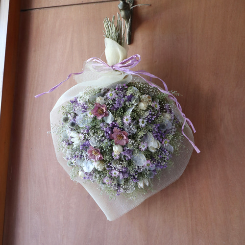 45cm) アンティークカラーのお花畑スワッグ/パープル・ピンク