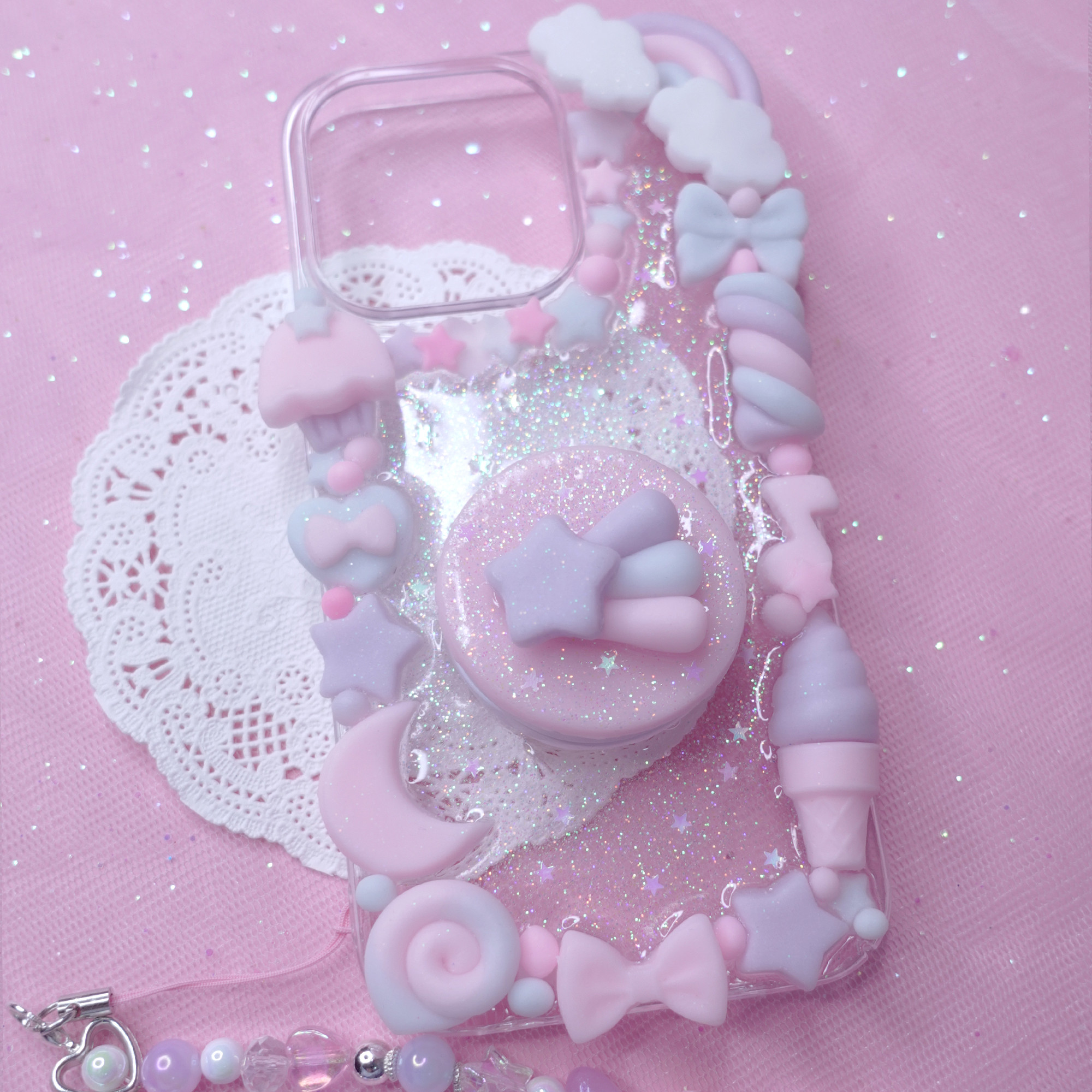 【受注制作・全機種対応】iPhone 16 16e Pro Max ゆめかわデコケース／パステルカラー／ポップソケット