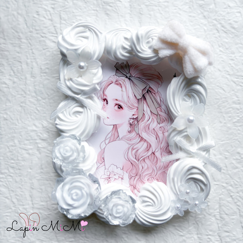 白 ホイップデコ 硬質トレカケース チェキ フロッキー リボン 姫 薔薇