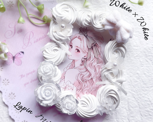 白 ホイップデコ 硬質トレカケース チェキ フロッキー リボン 姫 薔薇