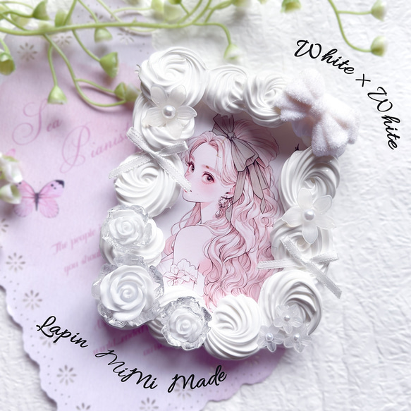 白 ホイップデコ 硬質トレカケース チェキ フロッキー リボン 姫 薔薇