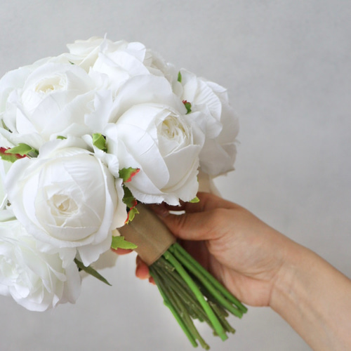 ウェディングブーケ ラウンド 結婚式 アーティフィシャルフラワー ホワイト系 ホワイトローズと紫陽花かすみ草のラウンドブーケ ウェディング