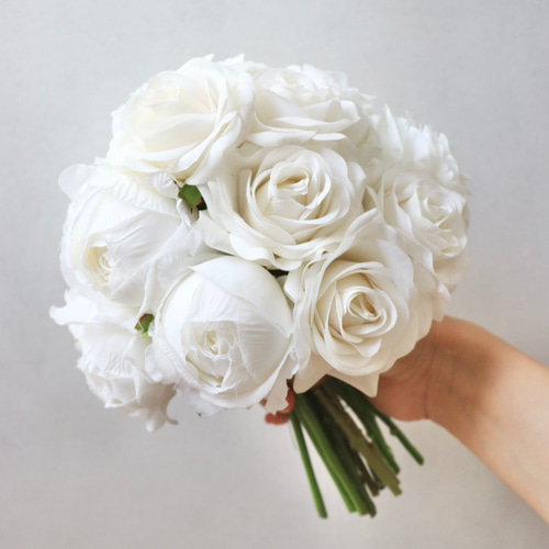 ホワイトローズラウンドブーケ｜ローズ ホワイトブーケ 造花 ブーケ