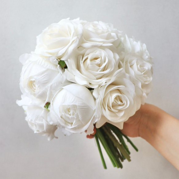 Sale】ローズラウンドブーケ｜ローズ ホワイトブーケ 造花 ブーケ
