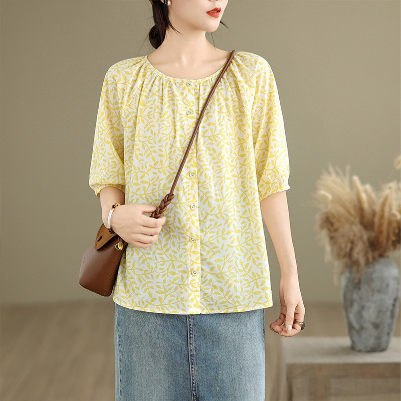 レディース 五分袖 ラグランスリーブ ラウンドネック 薄手カーディガンシャツ