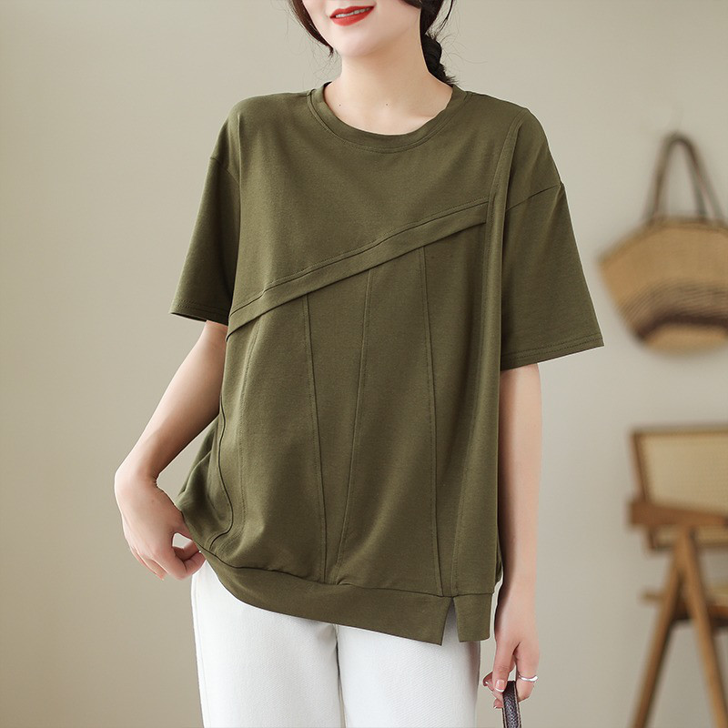 レディース 半袖 切り替え プルオーバー ゆったりトップス