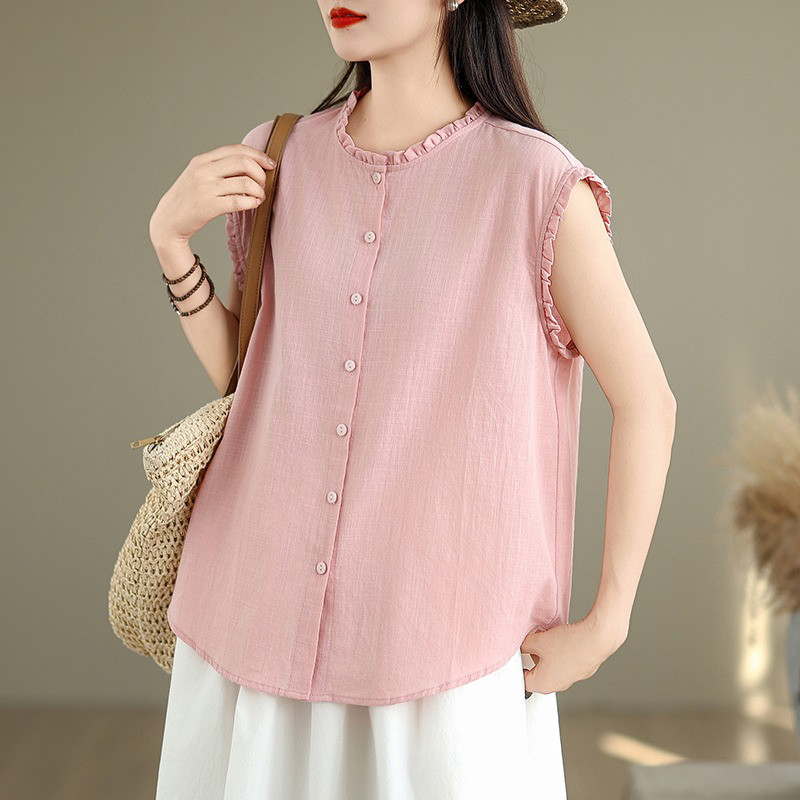 レディース ノースリーブ フリル付き ゆったりトップス