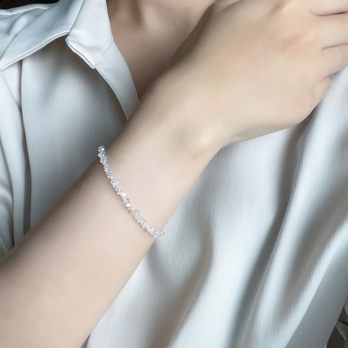 高品質ハーキマーダイヤモンドの一連ブレスレット《 Luce Crystal 》