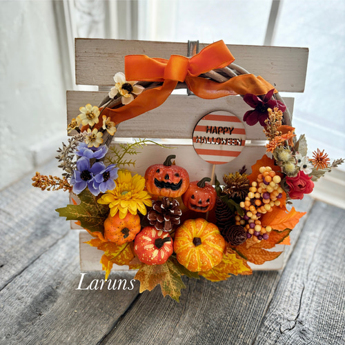 ハロウィンアレンジリース❣️H♡Y☆mama確認用❣️3つセット❣️ GREENHOUSE HWクレッセントリース L オレンジオータム2025 HW688-A