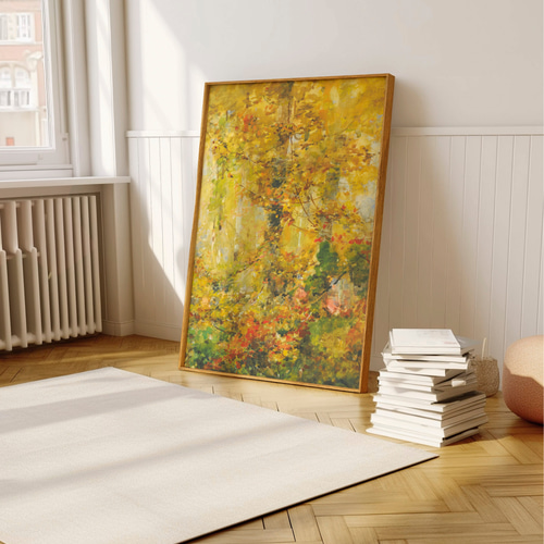 秋の森アートポスター 2枚セット アンティーク 風景画 黄色 橙
