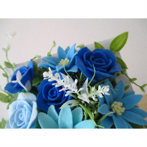 フェルトの花＊青花のフォトフレーム＊フェルトフラワー＊バラ