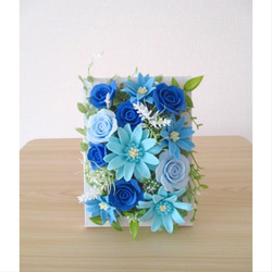 フェルトの花＊青花のフォトフレーム＊フェルトフラワー＊バラ