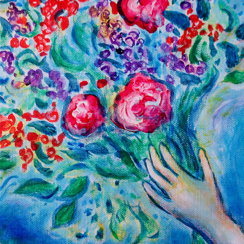 原画「お祝いの夜に」 F10号 #絵画 #ねこ #猫 #白猫 #天使猫 #花束