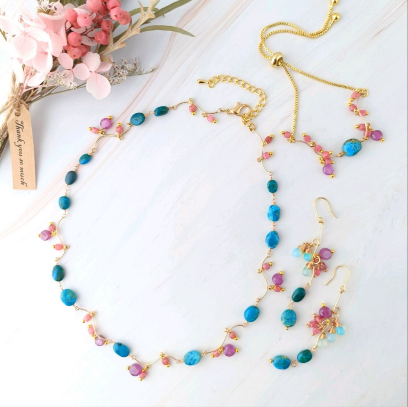 【希少石（選べるセット）】オパリーナ　シルクルビー　耳飾り・チョーカー・セット