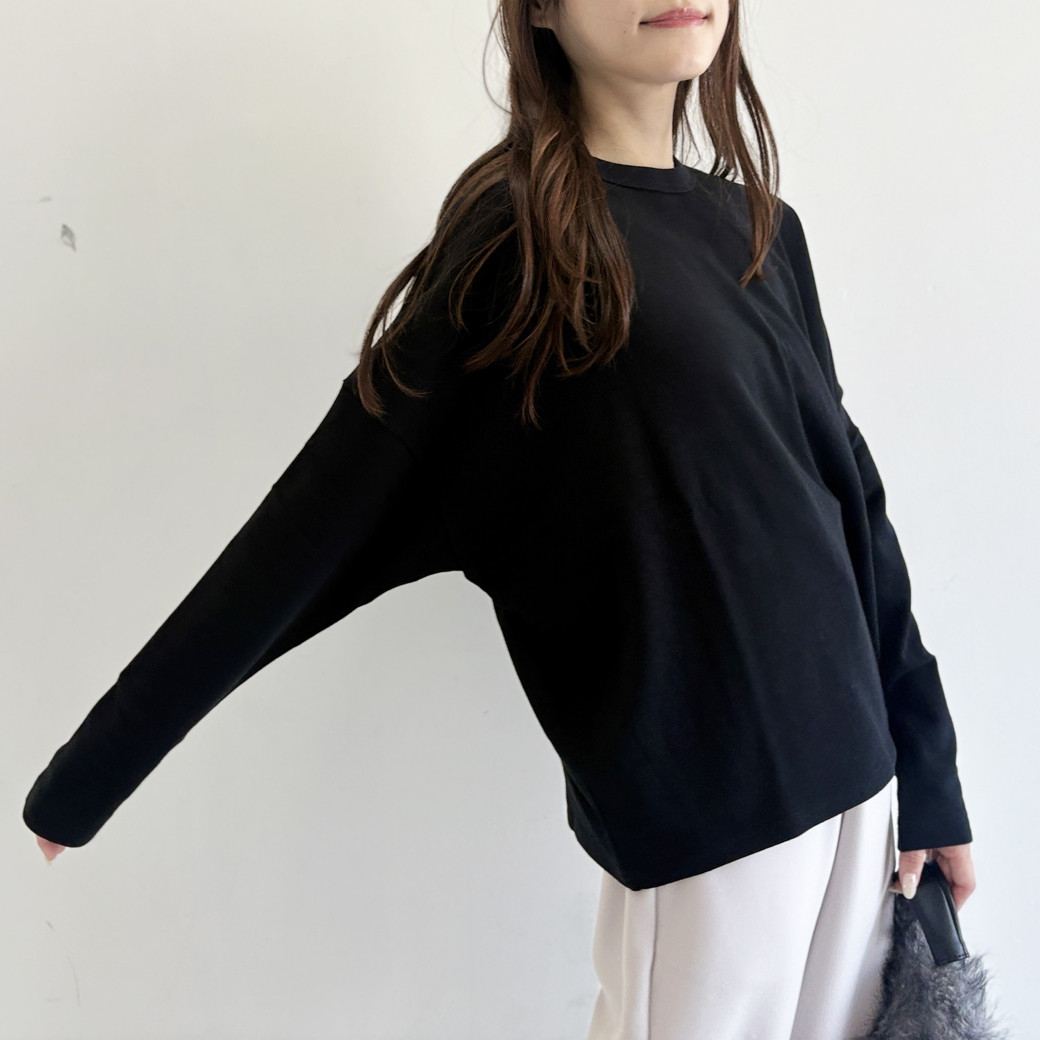 【日本製】French Terry ガーゼ ドルマンスリーブ プルオーバー＿ブラック