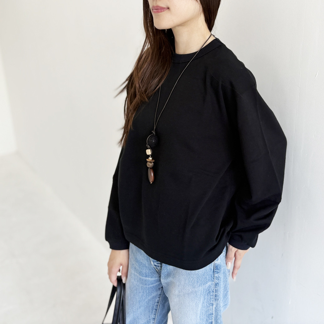 【日本製】French Terry ガーゼ ワイドロングスリーブ プルオーバー＿ブラック