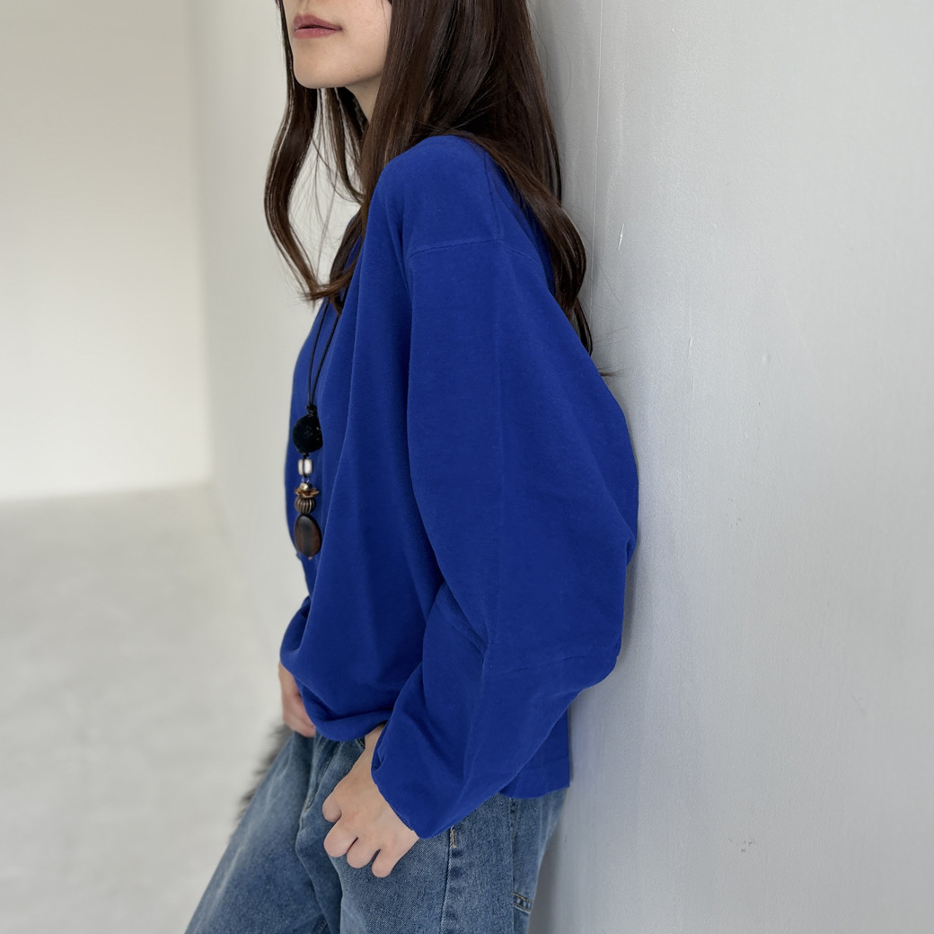 【日本製】French Terry ガーゼ ワイドロングスリーブ プルオーバー＿ロイヤルブルー