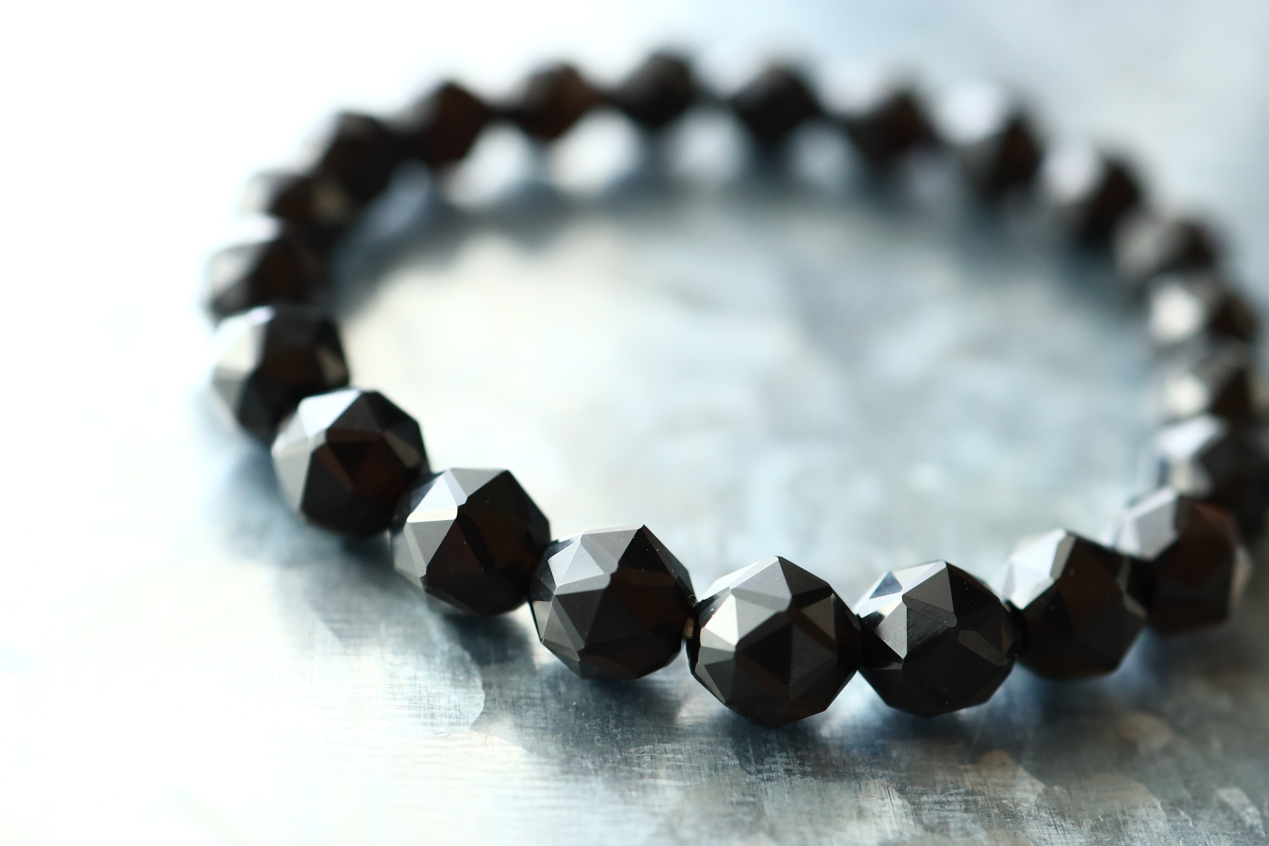 …☆最高の邪（ｼﾞｬ）気払いの石☆…☆モリオン（黒水晶）8ミリ：スターラウンドカット☆…☆天然石ブレスレット☆…Ⅲ