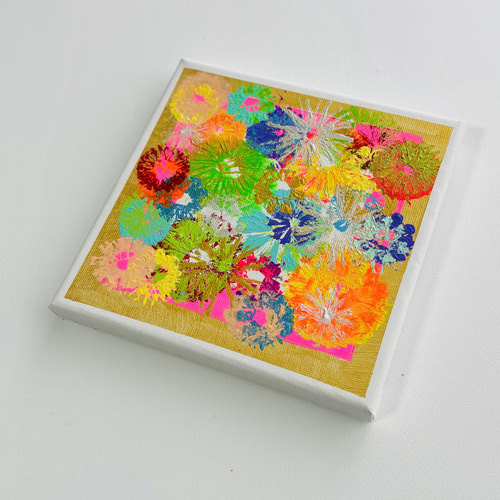 15cm】咲き誇る花 キャンバスアート カラフル アクリル絵の具 ※運気