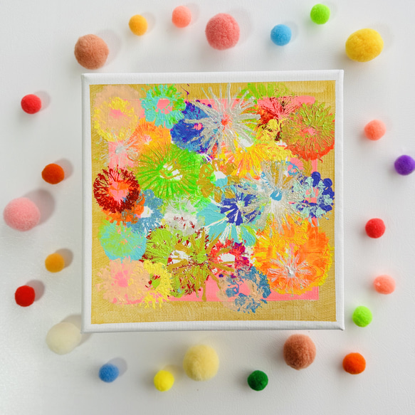 15cm】咲き誇る花 キャンバスアート カラフル アクリル絵の具 ※運気