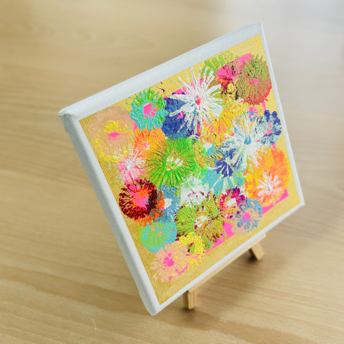 15cm】咲き誇る花 キャンバスアート カラフル アクリル絵の具 ※運気