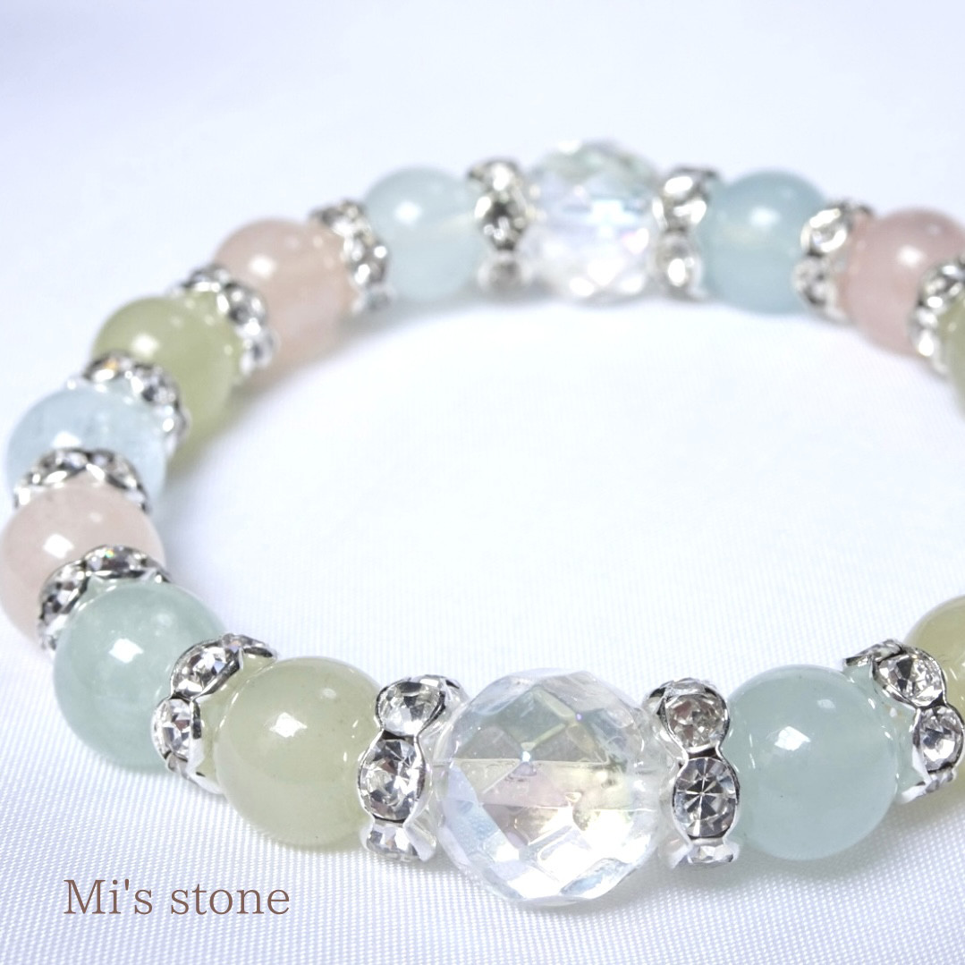 マルチベリル×オーロラ水晶の天然石ブレスレット