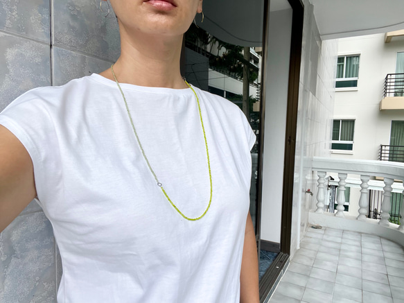 ペリドット＆レモンジェィド 2way ショート＆ロングネックレス 2mm石 サージカルステンレス(316L)金アレに対応 6枚目の画像