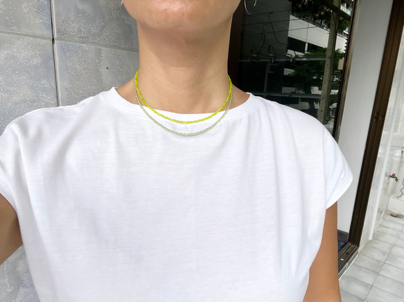 ペリドット＆レモンジェィド 2way ショート＆ロングネックレス 2mm石 サージカルステンレス(316L)金アレに対応 5枚目の画像