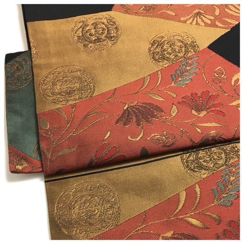 美品 正絹 名古屋帯 付け帯 黒 和紋 簡単装着 二部式 作り帯 和装小物