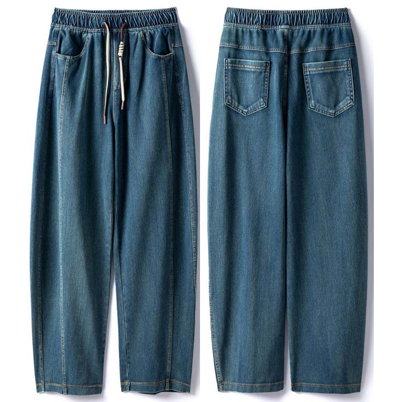ストレスフリージーパン　柔らかくてゆとりデニムパンツ　コットン混紡ゴムウエスト　ブルー　S-XLサイズ　L690