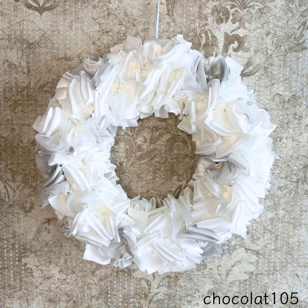 【ホワイト30cm】リボンリース