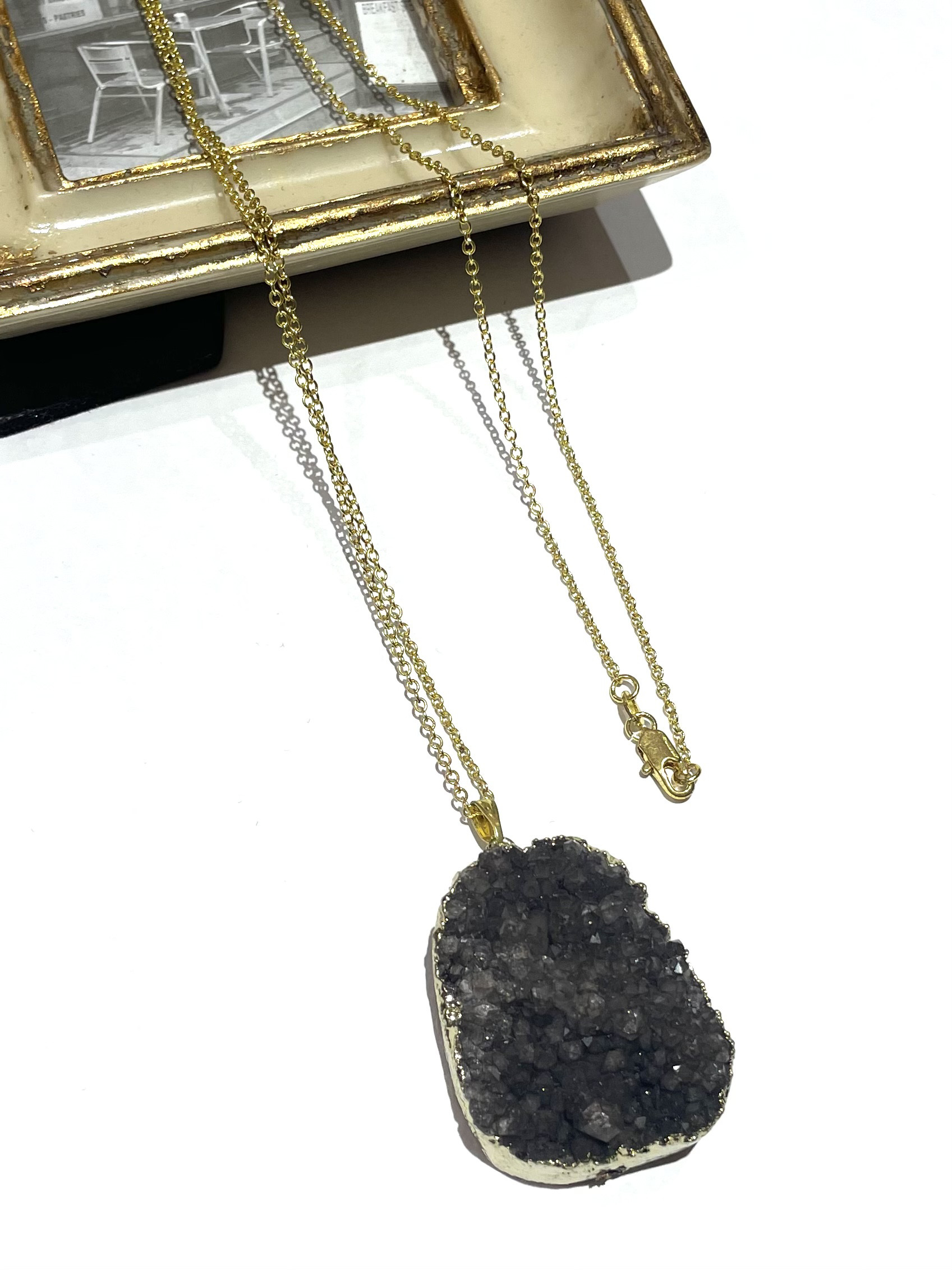 天然石ネックレス　水晶　石　浄化　ネックレス　ストーン　ブラック　ゴールド　精神安定　不安解消