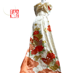 豪華！振袖 着物リメイク ドレス ふりふわ襟 オフホワイトに刺繍