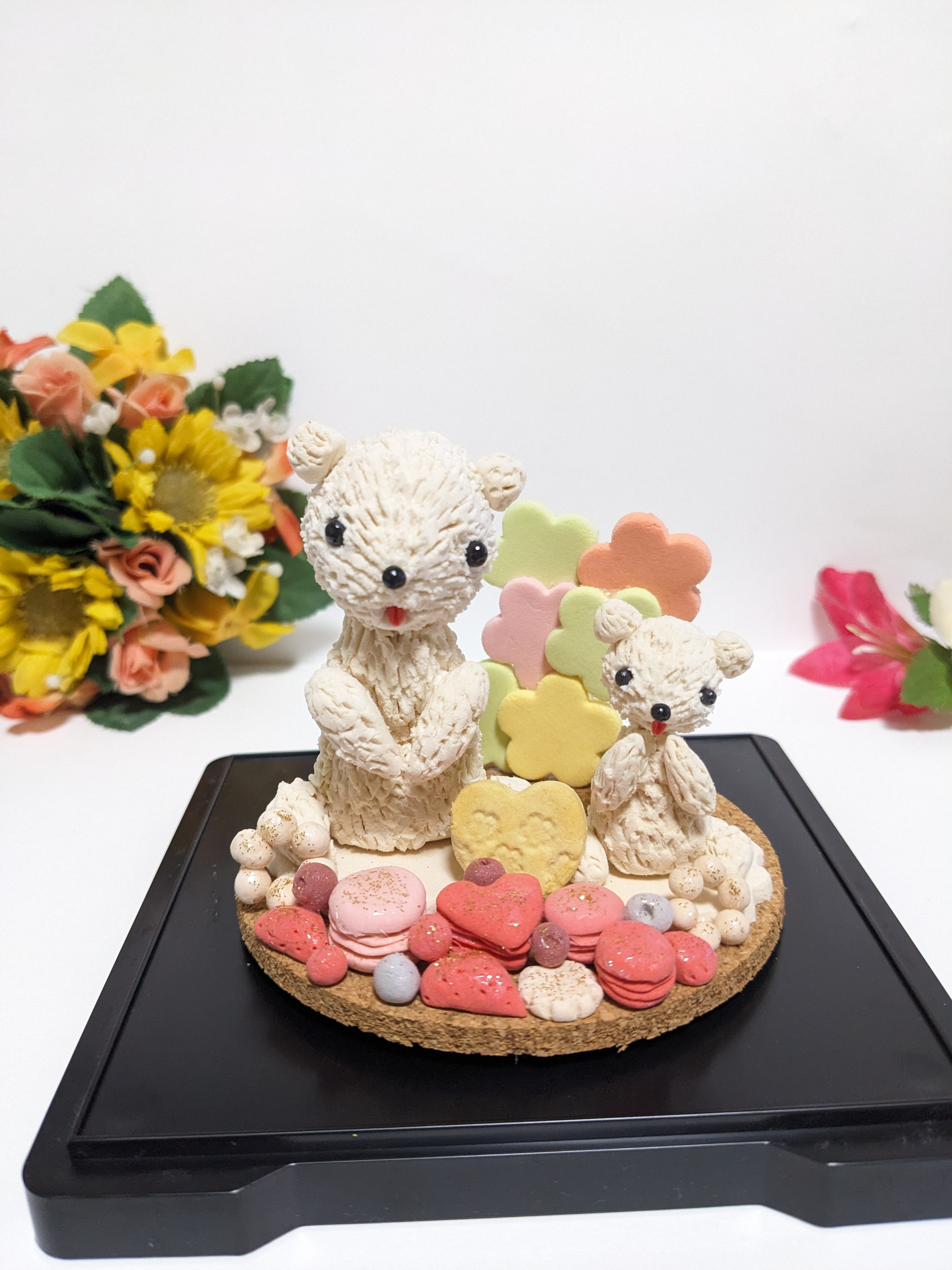 くま置物　仲良し親子スイーツ飾り　くま人形 　動物置物