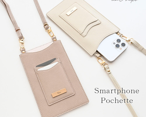 カードポケット付き スマホポシェット 【 simple ネームプレート 名