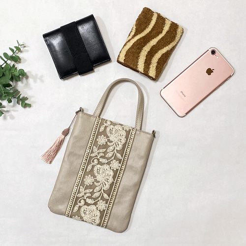 インド刺繍リボン付き 2way スマホショルダー サコッシュ スマホポーチ