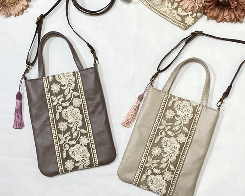 インド刺繍リボン付き 2way スマホショルダー サコッシュ スマホポーチ