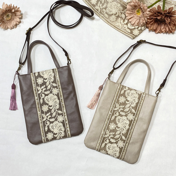 インド刺繍リボン付き 2way スマホショルダー サコッシュ スマホポーチ