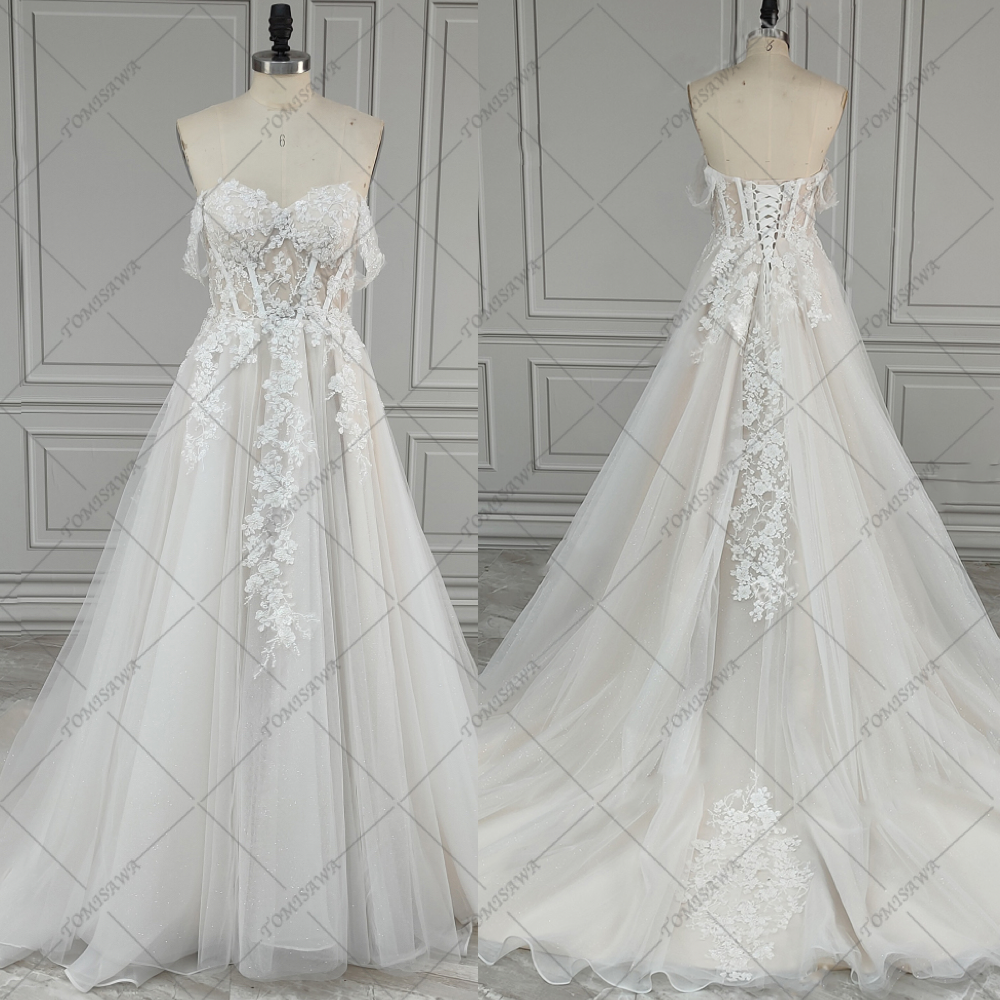 オフショルダー 上品 エレガント ウェディングドレス 披露宴挙式 前撮りドレス  F715