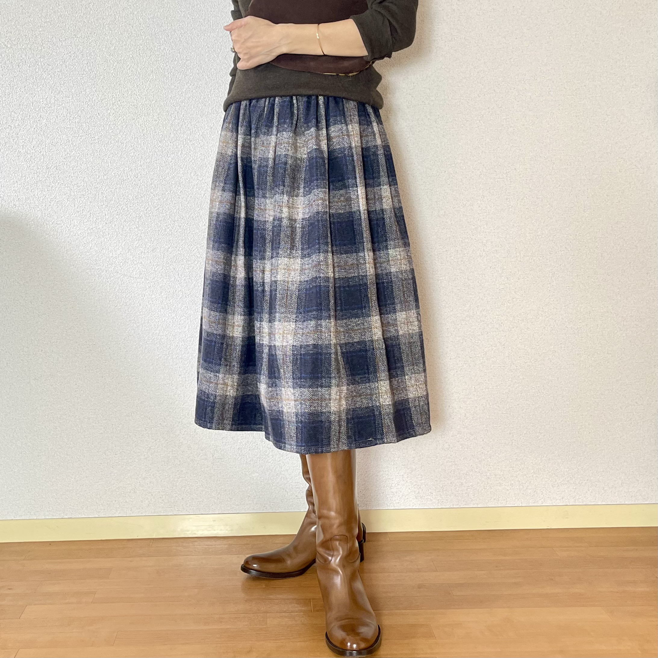 高級感ある風合い♪ウールライクコットンツイード　グレー　ウエスト変更可