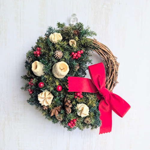 ♪♪クリスマスリースです❗ クリスマスリース 25*25cm 壁掛け 北欧 玄関 ナチュラル クリスマス