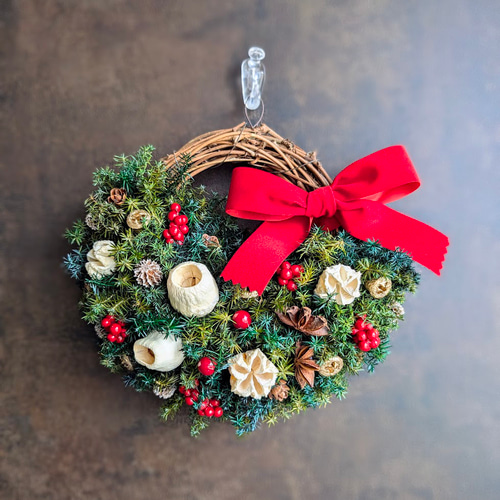 早割2025 クリスマスリース ハーフ 18cm /ホワイトナッツ C-57