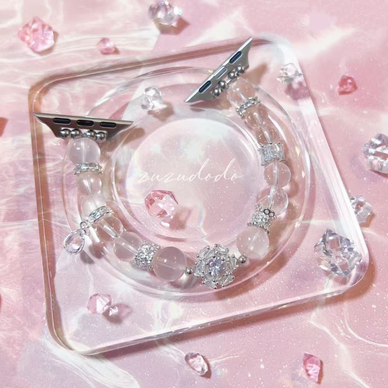 大人可愛いピンクの天然石アップルウォッチバンド｜Larmes de Rose