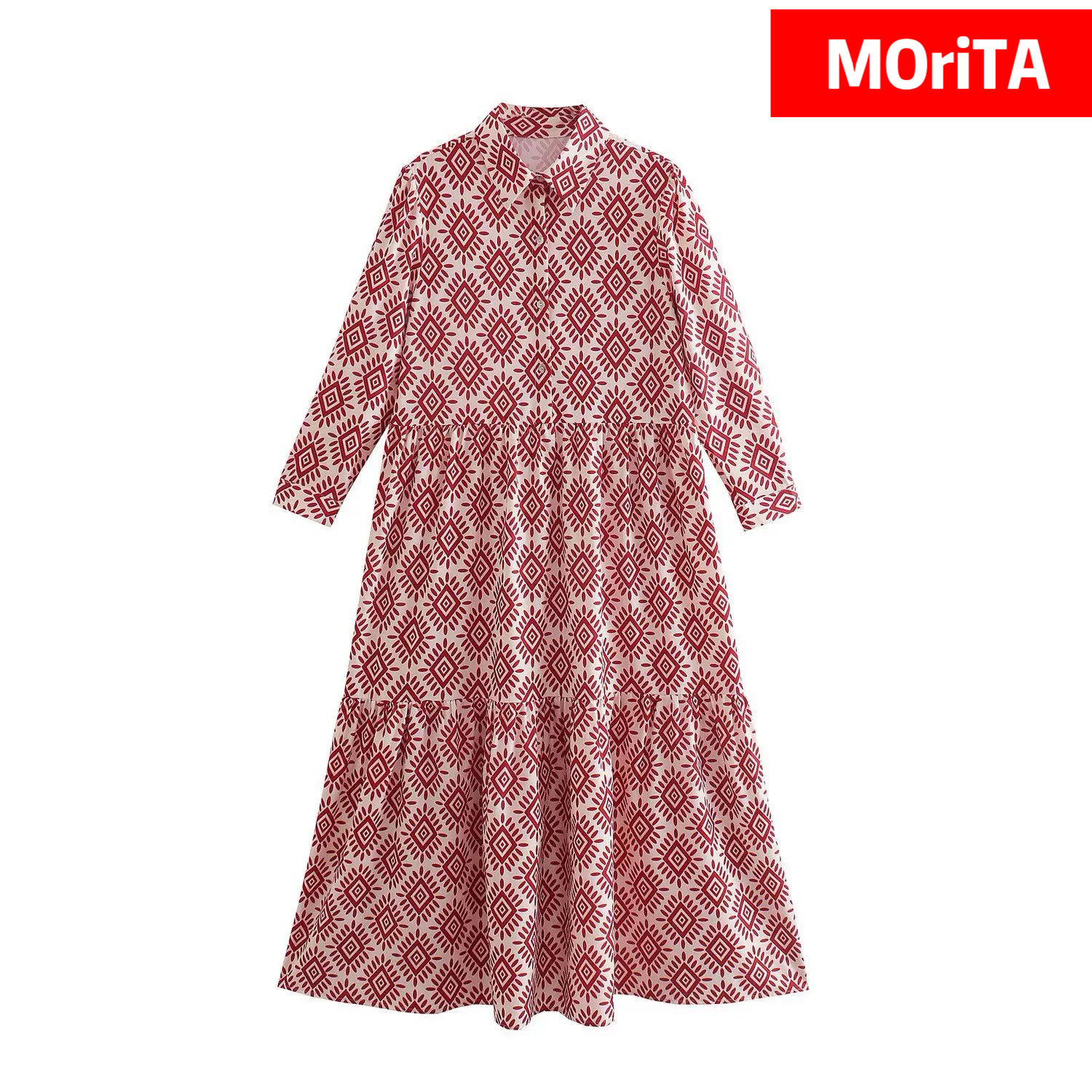 新作 秋 レディース ロングワンピース 長袖 シャツワンピース