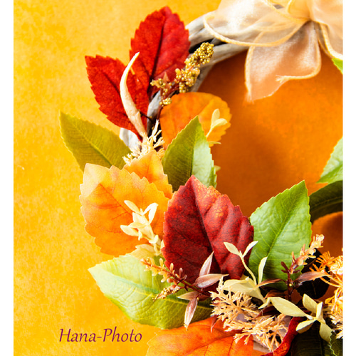 受注後制作) 香りの金木犀と秋の紅葉リース リース台：20㎝ (511